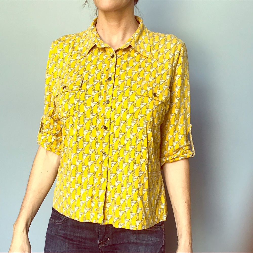 J. McLaughlin Saddle Print Yellow Blouse XL